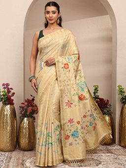 Libas - Gold Embroidered Silk Blend Saree with Unstitched Blouse