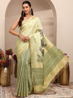 Libas - Green Embroidered Silk Blend Saree with Unstitched Blouse