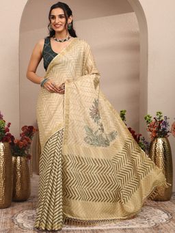 Libas - Gold Embroidered Silk Blend Saree with Unstitched Blouse