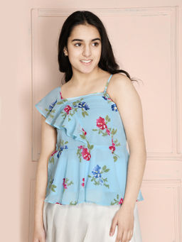 Lilpicks - Floral Print Frill Peplum Top