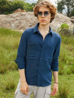Campus Sutra - Mens Admiral Teal Straw Utility Oversized Shirt