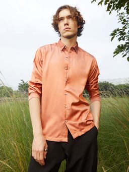Campus Sutra - Mens Copper Orange Satin Regular Shirt