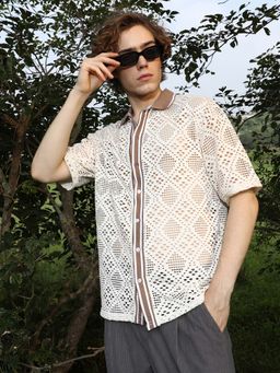 Campus Sutra - Mens Saltbox Beige Knit Oversized Shirt