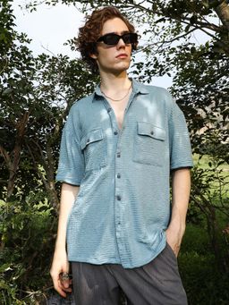 Campus Sutra - Mens Sage Green Tactile-Utility Oversized Shirt