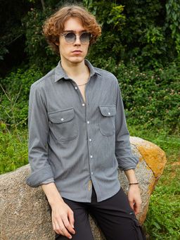 Campus Sutra - Mens Coin Grey Micro-Tactile Utility Shirt