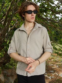 Campus Sutra - Mens Hazelnut Beige Wave Length-Tactile Shirt