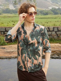Campus Sutra - Mens Emerald Green Artistic Botanical Shirt
