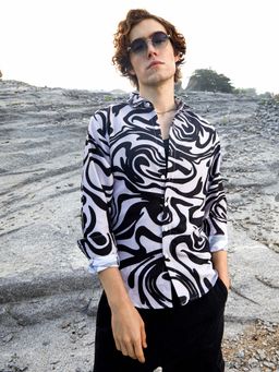 Campus Sutra - Mens Daisy White Contrast-Fluid Shirt