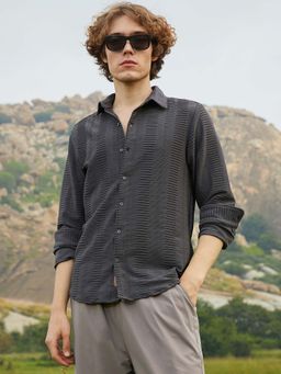 Campus Sutra - Mens Ash Grey Flatten-Ruched Shirt