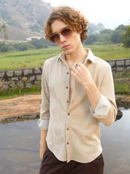 Campus Sutra - Mens Saltbox Beige Textured Knit Shirt