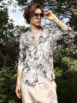 Campus Sutra - Mens Saltbox Beige Artistes Fade Shirt