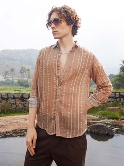 Campus Sutra - Mens Camel Brown Ethnic Imprint Shirt