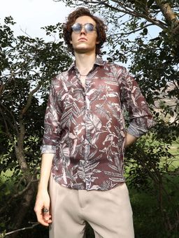 Campus Sutra - Mens Chocolate Brown Canopy Imprint Shirt