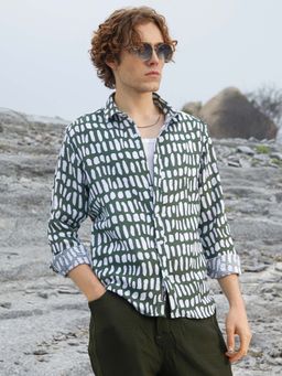 Campus Sutra - Mens Army Green Gravel Printed Shirt