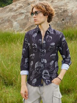 Campus Sutra - Mens Midnight Black Doodle Face Shirt