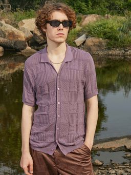Campus Sutra - Mens Mauve Patch-Knit Shirt
