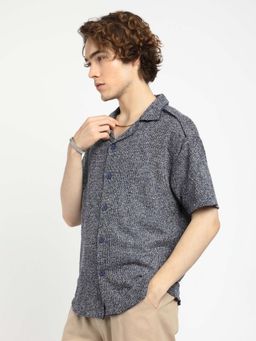 Campus Sutra - Mens Navy Blue Unhemmed Oversized Shirt