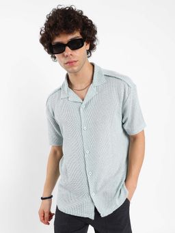 Campus Sutra - Mens Baby Blue Unhemmed Oversized Shirt