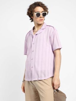 Campus Sutra - Mens Lavender Braid-Knit Oversized Shirt