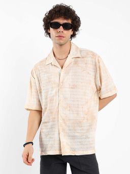 Campus Sutra - Mens Cream Faded Woven Oversized Shirt