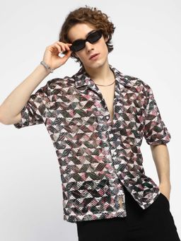 Campus Sutra - Mens Multicolour Overlap Knit Oversized Shirt