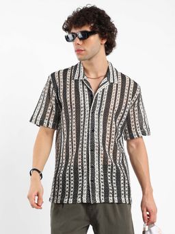 Campus Sutra - Mens Multi-Color Multitrack Knit Oversized Shirt