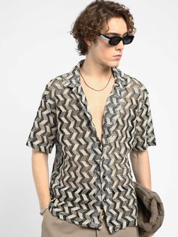 Campus Sutra - Mens Multi-Color Chevron Knit Oversized Shirt