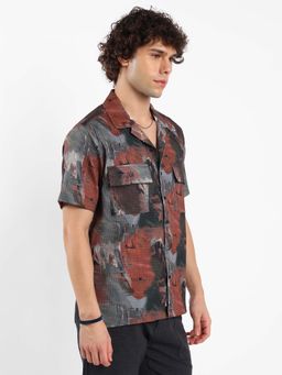 Campus Sutra - Mens Multi-Color Abstract Utility Oversized Shirt