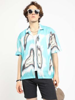 Campus Sutra - Mens Sky Blue Mesh Oversized Shirt