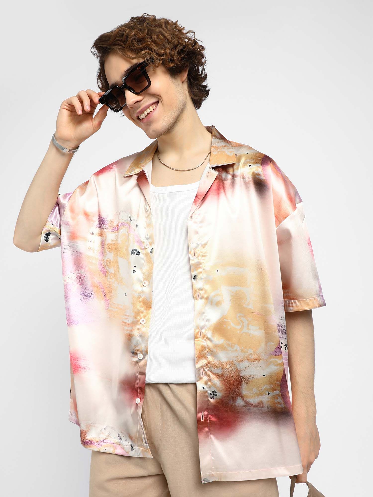 Buy CAHOOT Mens Cantaloupe Amethyst Sheen Oversized Shirt Online
