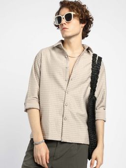 Campus Sutra - Mens Buff Beige Quad-Tactile Regular Shirt