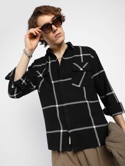 Campus Sutra - Mens Midnight Black Graph Check Shirt