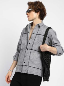 Campus Sutra - Mens Moon Grey Graph-Check Waffle Shirt