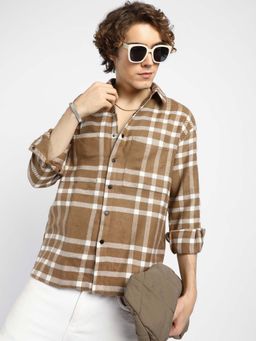 Campus Sutra - Mens Ash Brown Checkered Utility Shirt