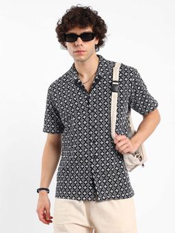 Campus Sutra - Mens Midnight Black Embroidered Shirt