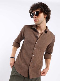 Campus Sutra - Mens Mocha Brown Floral-Textured Shirt
