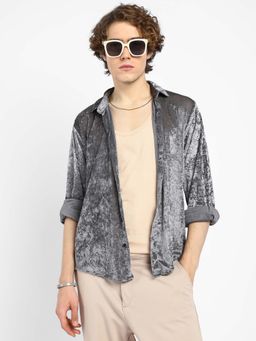 Campus Sutra - Mens Moon Grey Solid Velvet Shirt