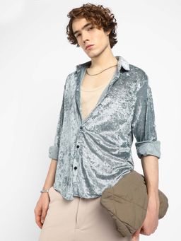 Campus Sutra - Mens Sage Green Solid Velvet Shirt