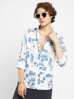 Campus Sutra - Mens White Folk-Waffle Shirt
