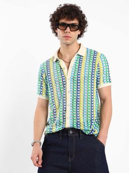 CAHOOT - Mens Multicolour Loop-Stripe Knit Shirt