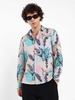 Campus Sutra - Mens Multicolour Sprig-Waffle Shirt