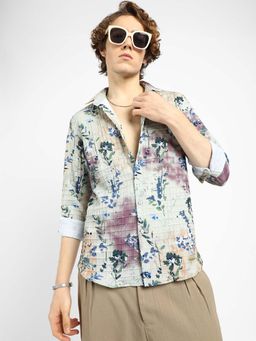 Campus Sutra - Mens Multicolour Floral-Waffle Shirt