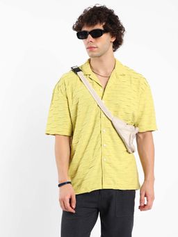 Campus Sutra - Mens Butter Yellow Swish-Self Design Shirt