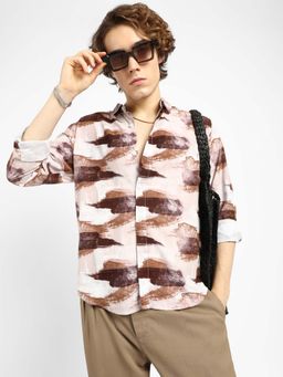 Campus Sutra - Mens Mocha Brown Brush Strokes Shirt