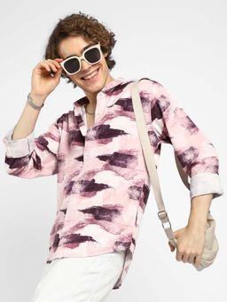 Campus Sutra - Mens Pink Brush Strokes Shirt