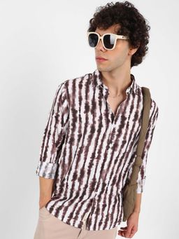 Campus Sutra - Mens Taupe Brown Ink-Striped Shirt