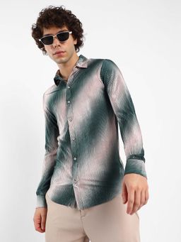 Campus Sutra - Mens Emerald Green Ombre-Pleated Shirt