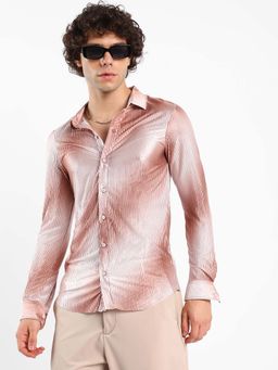 Campus Sutra - Mens Mocha Brown Ombre-Pleated Shirt