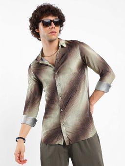 Campus Sutra - Mens Asparagus Green Ombre-Pleated Shirt
