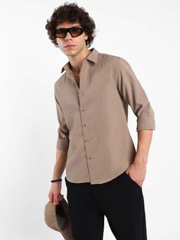 Campus Sutra - Mens Buff Beige Ruche-Textured Shirt